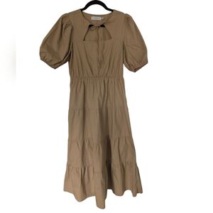 Greylin Poplin Tiered Cotton Midi Dress Camel Women's Small